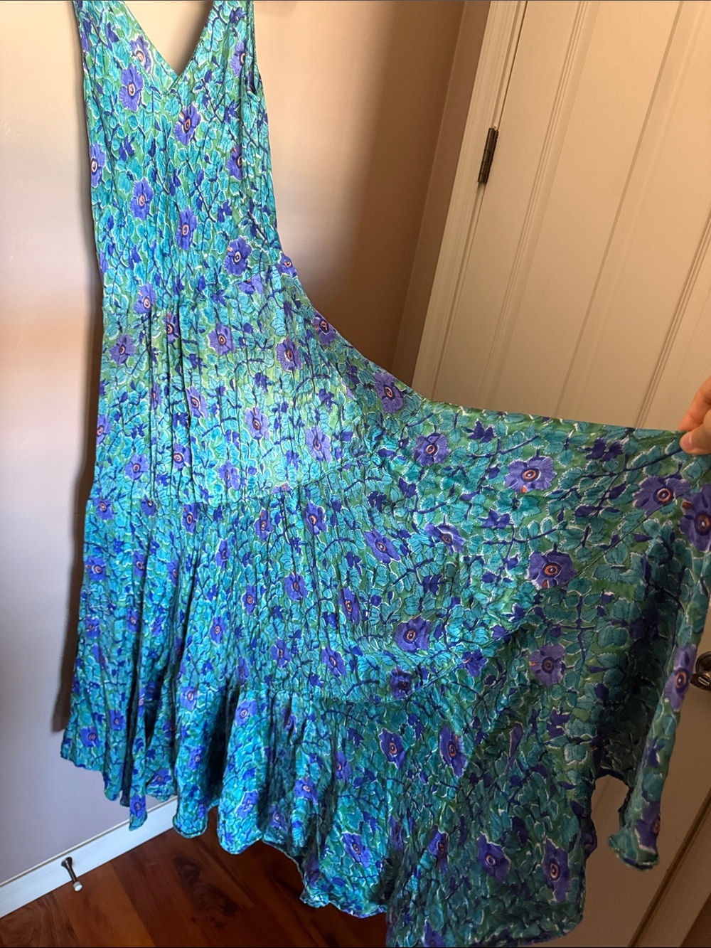 Teal Floral V-Neck Maxi Dress